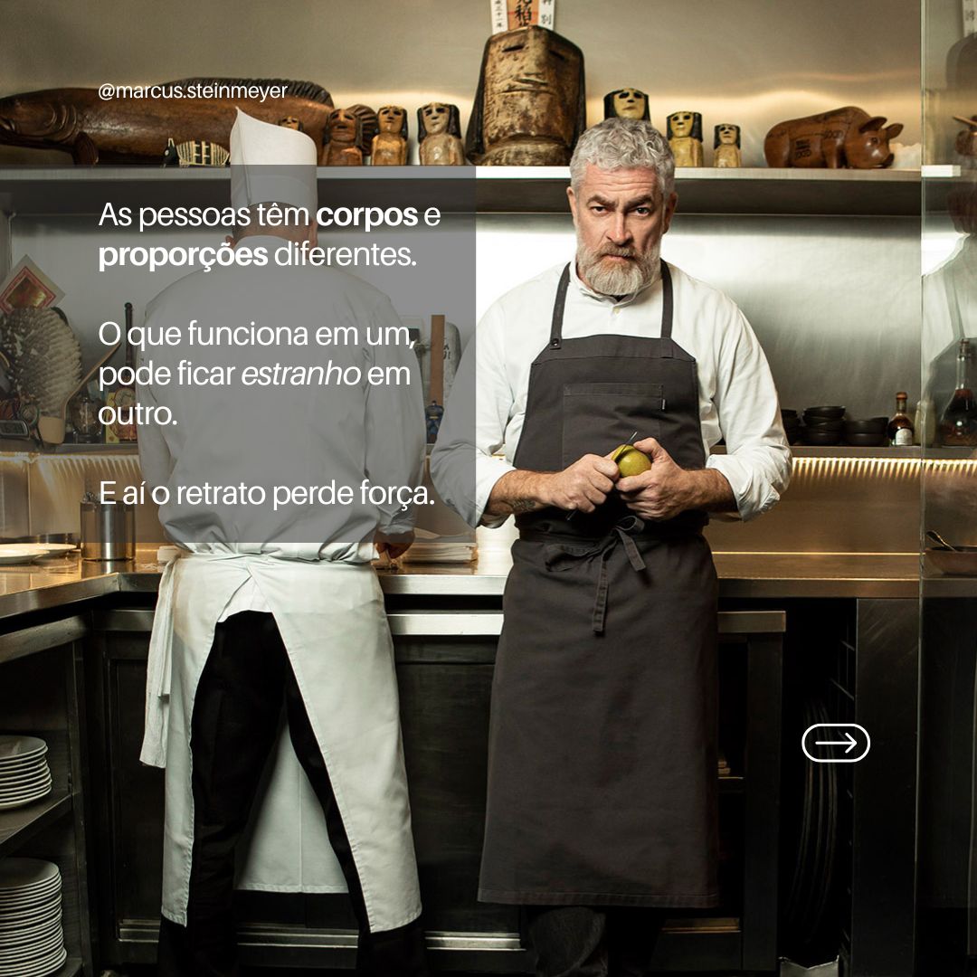 Retrato de chef em cozinha com orientação sobre proporções